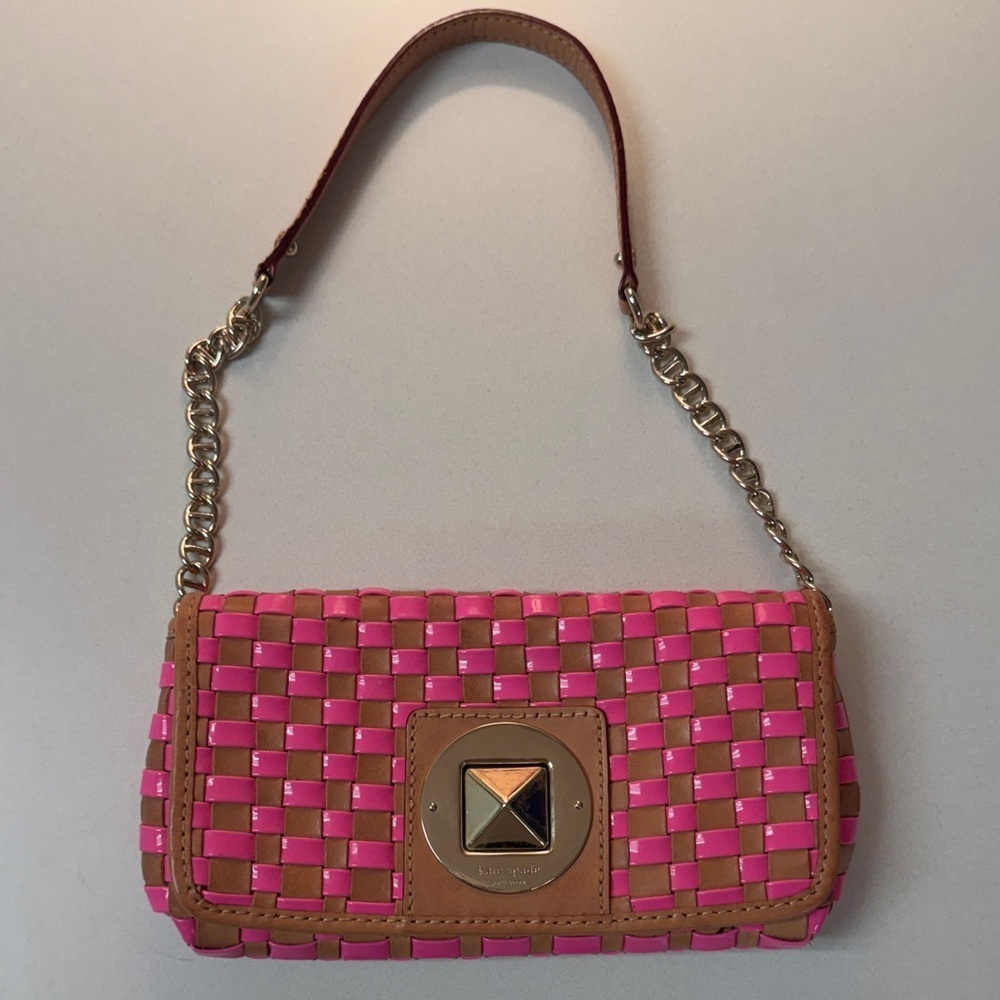 Kate Spade Pink and Tan Woven Clutch